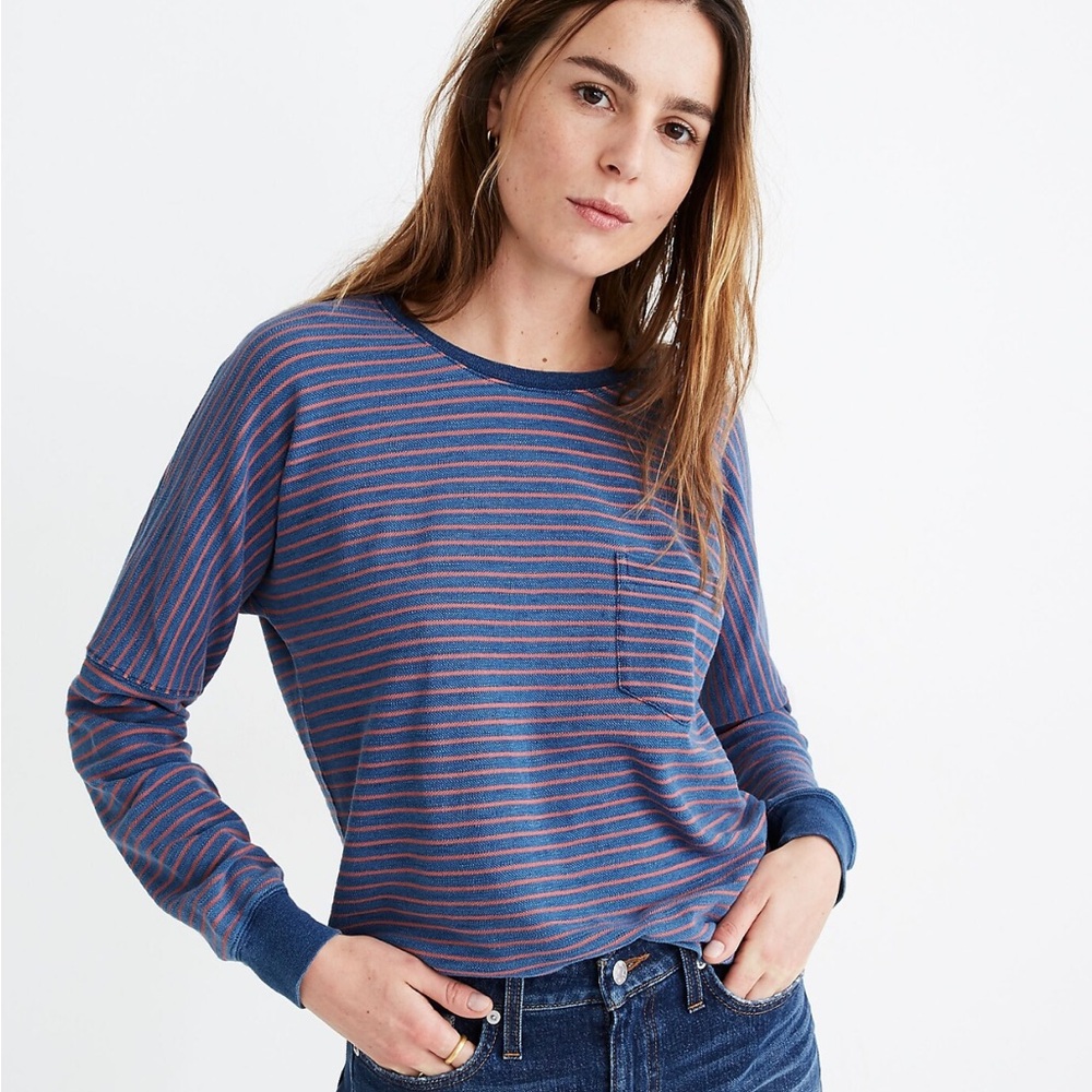 Madewell Blue and Pink Striped Long Sleeve Tee